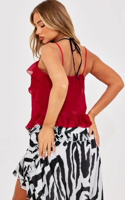 PrettyLittleThing Camisole*Chiffon Frill Tie Front Cami Top