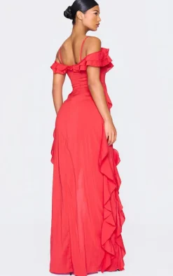 Cold Shoulder Ruffle Detail Maxi Dress-PrettyLittleThing Discount