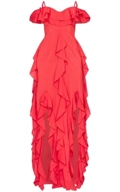 Cold Shoulder Ruffle Detail Maxi Dress-PrettyLittleThing Discount