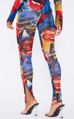 Hot PrettyLittleThing Collage Printed Mesh Leggings Red