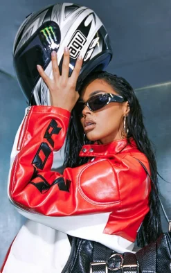 PrettyLittleThing Faux Leather Jackets*Contrast Panel Quilted Detail Faux Leather Motocross Jacket