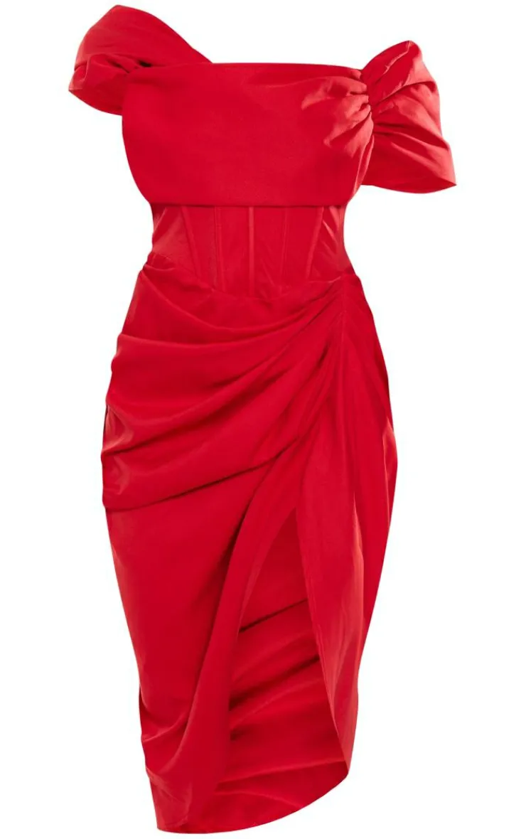 Corset Bardot Draped Midi Dress-PrettyLittleThing Best