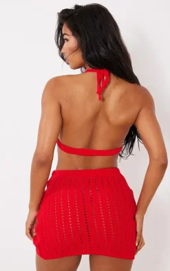 Best PrettyLittleThing Crochet Halter Neck Bralet Red