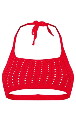 Best PrettyLittleThing Crochet Halter Neck Bralet Red