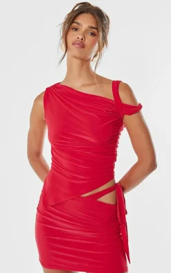 Discount PrettyLittleThing Double Layer Mini Skirt Red