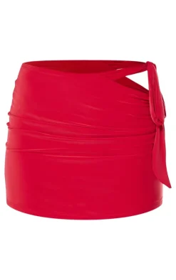 Discount PrettyLittleThing Double Layer Mini Skirt Red