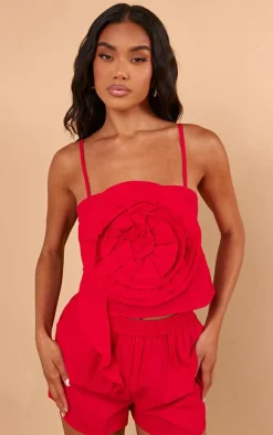 Clearance PrettyLittleThing Red Extreme Oversized Corsage Cami Top Bright Red