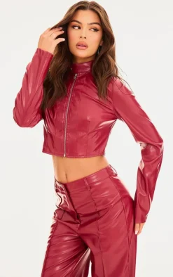 New PrettyLittleThing Faux Leather Biker Jacket Red