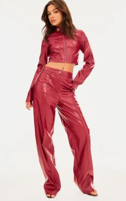 New PrettyLittleThing Faux Leather Biker Jacket Red