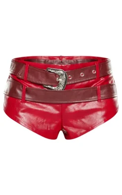 Faux Leather Double Belt Shorts-PrettyLittleThing Clearance