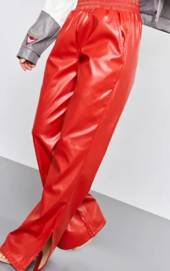 Red Faux Leather Elasticated Waist Straight Leg Pants