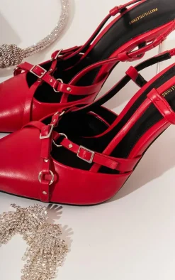 PrettyLittleThing Mules*Faux Leather Point Toe Buckle Strap Sling Back High Heeled Mules