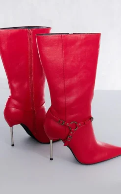 PrettyLittleThing Heeled Boots*Faux Leather Point Toe Buckle Strap Heeled Ankle Boots