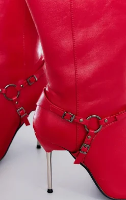 PrettyLittleThing Heeled Boots*Faux Leather Point Toe Buckle Strap Heeled Ankle Boots