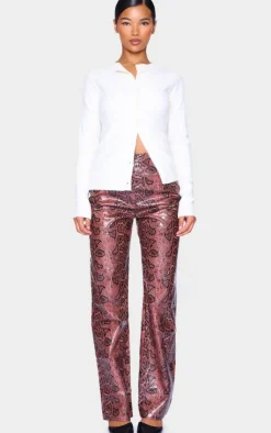 Faux Leather Snake Printed Straight Leg Pants-PrettyLittleThing Online