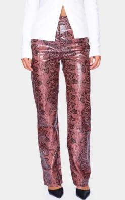 Faux Leather Snake Printed Straight Leg Pants-PrettyLittleThing Online