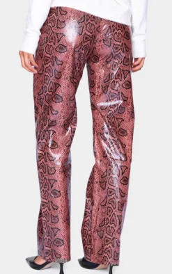 Faux Leather Snake Printed Straight Leg Pants-PrettyLittleThing Online
