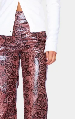 Faux Leather Snake Printed Straight Leg Pants-PrettyLittleThing Online