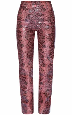 Faux Leather Snake Printed Straight Leg Pants-PrettyLittleThing Online