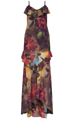 Floral Frill Strappy Maxi Dress-PrettyLittleThing New