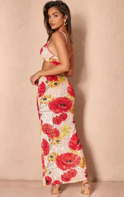 Floral Print Devore Cut Out Maxi Dress-PrettyLittleThing