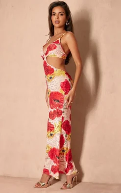 Floral Print Devore Cut Out Maxi Dress-PrettyLittleThing