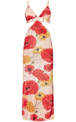 Floral Print Devore Cut Out Maxi Dress-PrettyLittleThing