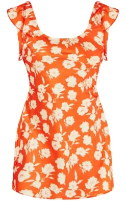Floral Print Satin Frill Detail Low Back Shift Dress-PrettyLittleThing Outlet