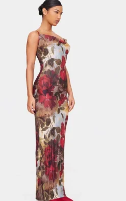 Floral Printed Plisse Strappy Maxi Dress-PrettyLittleThing New