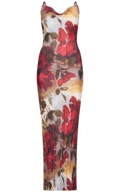 Floral Printed Plisse Strappy Maxi Dress-PrettyLittleThing New
