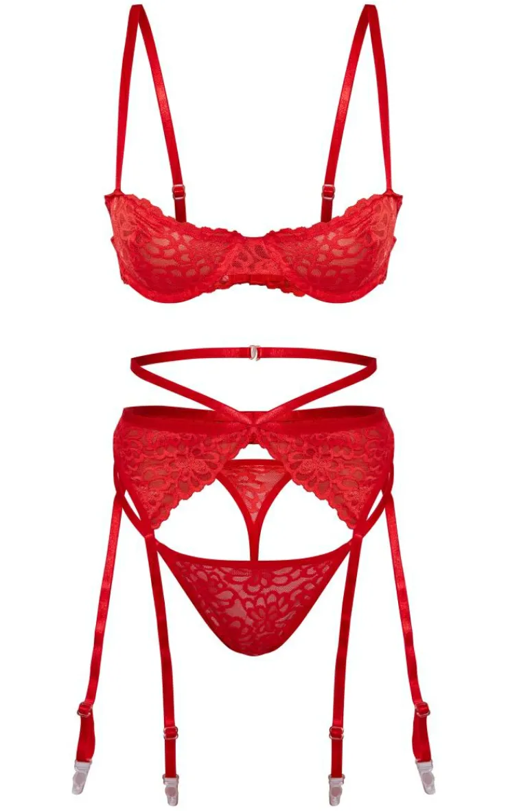 Floral Scalloped Edge Lace 3 Piece Lingerie Set-PrettyLittleThing Sale