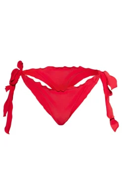 Red Frill Bow Detail Tie Side Bikini Bottoms