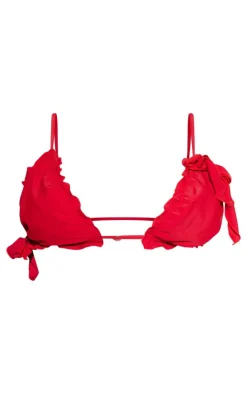 Red Frill Bow Detail Triangle Bikini Top