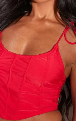 Red Frill Trim Corset Bikini Top