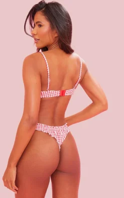Red Gingham Broderie Underwired Lingerie Set