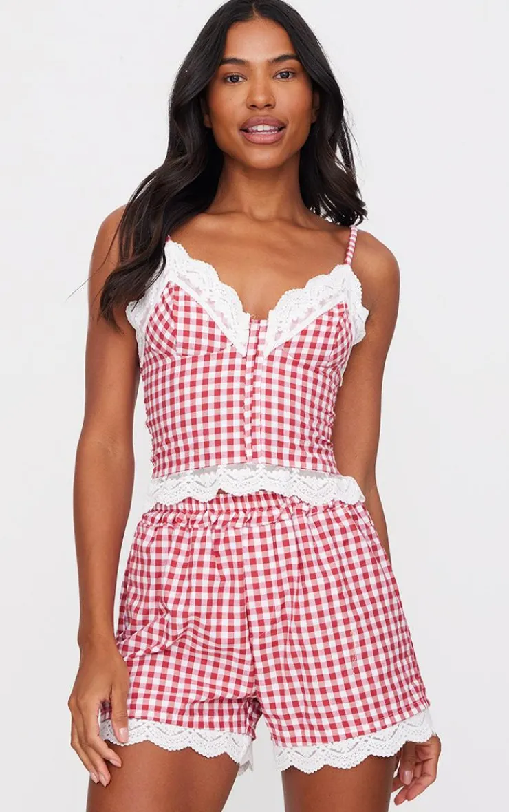 PrettyLittleThing Christmas Day Outfits*Gingham Check Corset PJ Set