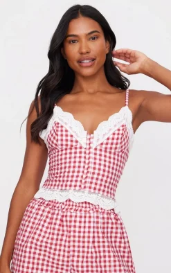 PrettyLittleThing Christmas Day Outfits*Gingham Check Corset PJ Set