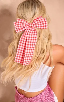 PrettyLittleThing Hair Accessories*Gingham Oversized Bow Hair Clip