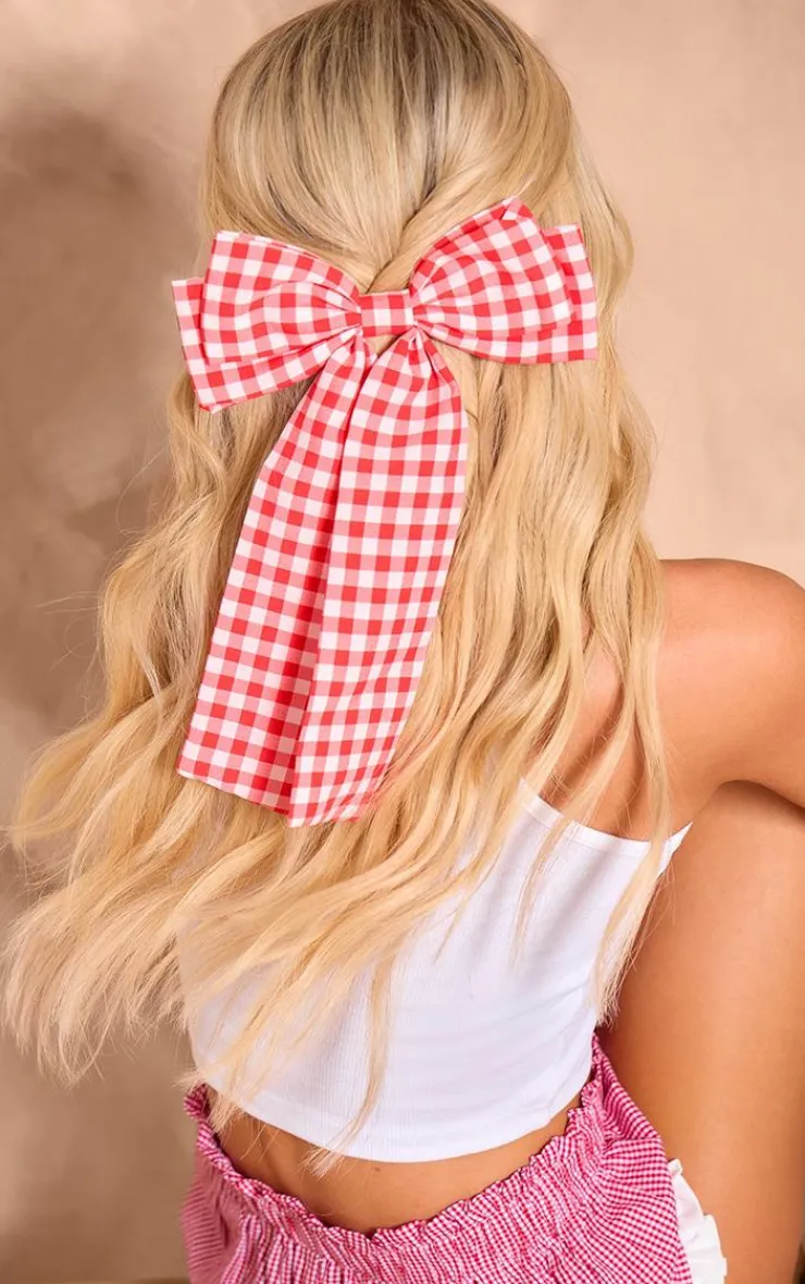 PrettyLittleThing Hair Accessories*Gingham Oversized Bow Hair Clip