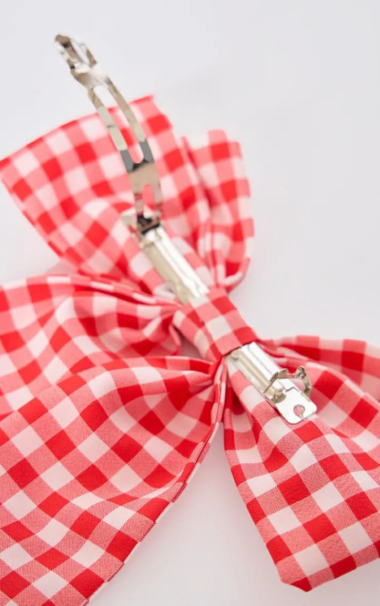 PrettyLittleThing Hair Accessories*Gingham Oversized Bow Hair Clip