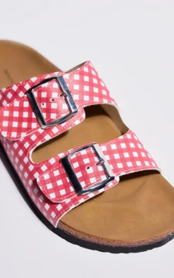 PrettyLittleThing Flat Sandals*Gingham PU Buckle Strap Flat Sandals