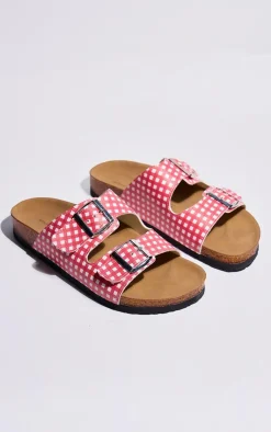 PrettyLittleThing Flat Sandals*Gingham PU Buckle Strap Flat Sandals