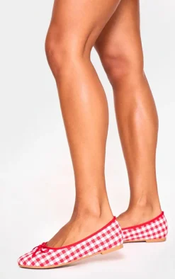 PrettyLittleThing Ballet Flats*Gingham Round Toe Bow Detail Ballet Flats