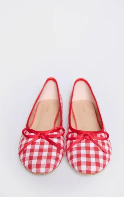 PrettyLittleThing Ballet Flats*Gingham Round Toe Bow Detail Ballet Flats