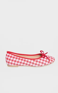 PrettyLittleThing Ballet Flats*Gingham Round Toe Bow Detail Ballet Flats