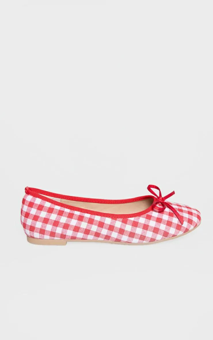 PrettyLittleThing Ballet Flats*Gingham Round Toe Bow Detail Ballet Flats