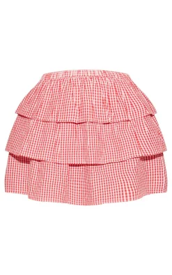 New PrettyLittleThing Gingham Shir Waist Tie Mini Skirt Red