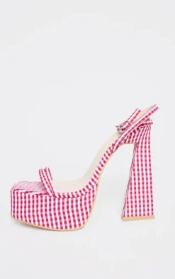 PrettyLittleThing Platforms*Gingham Square Toe Platform Heeled Sandals