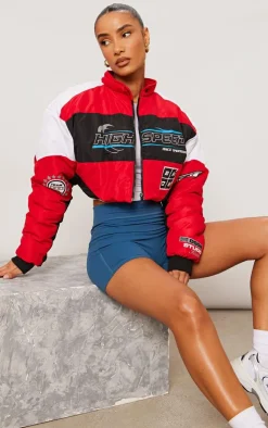 PrettyLittleThing Puffer Jackets*Graphic Front Cropped Puffer Jacket