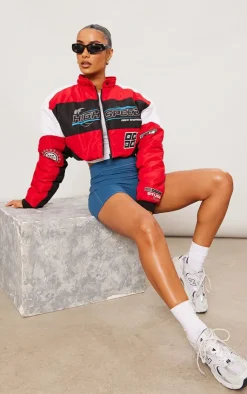 PrettyLittleThing Puffer Jackets*Graphic Front Cropped Puffer Jacket